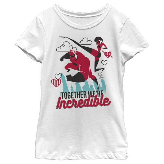Girl's The Incredibles Valentine Together We're Incredible  Graphic Tee White Large