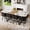 Black,White,Wood + Seats 8 + Faux Leather,MDF, variant on 9-Piece Square Dining Table Set, Fixed White Faux Marble and Wood Grain Triamine Tabletop with 8 Black Faux Leather Chairs, Modern Kitchen Table Set for 8 People, Ideal for Family Gatherings