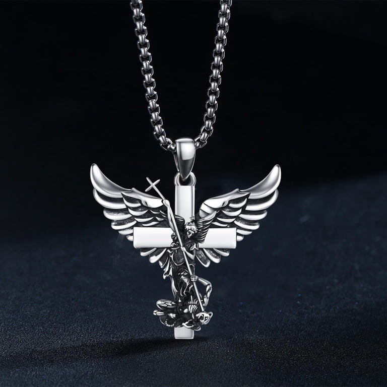Coachuhhar St Michael 925 Sterling Silver Pendant, Angel Wings