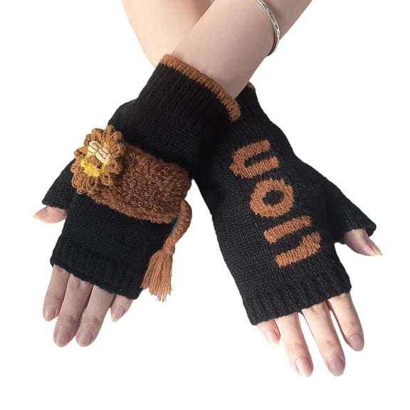 Daznico Winter Gloves, Warm Winter Knit Motif Half Finger for Cozy Hand Knit Mittens for Cold Weather