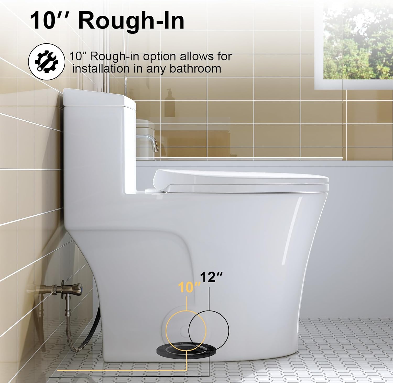 One Piece Toilet 10" Rough-in, Elongated Toilet with Comfortable Seat Height, ADA Chair Height 17.3", Dual Flush 0.8/1.28 GPF