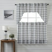VHC Brands Sawyer Mill Black 4 PC Plaid Curtain Set (2 Swag 36x16 and 2 Tier 36x36)