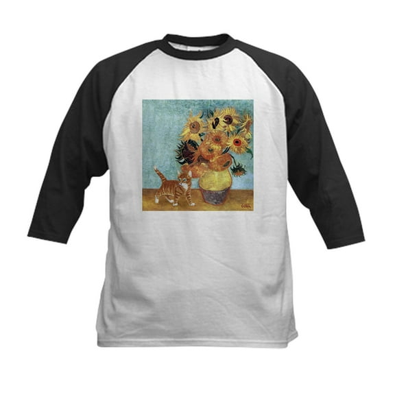 CafePress - Sunflowers & Kitten Kids Baseball Jersey - Kids Cotton Baseball Jersey, 3/4 Sleeve Shirt