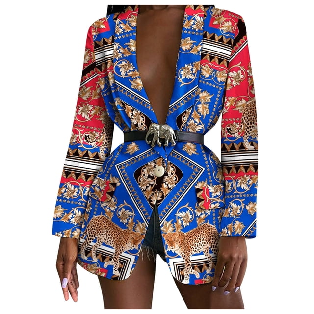 Blazer Décontracté pour Femmes, Blouse Mi-Longue à Simple Boutonnage, Veste de Loisirs à Col en V, Costume de Mode Imprimé, Cardigan Ajusté à Boutons