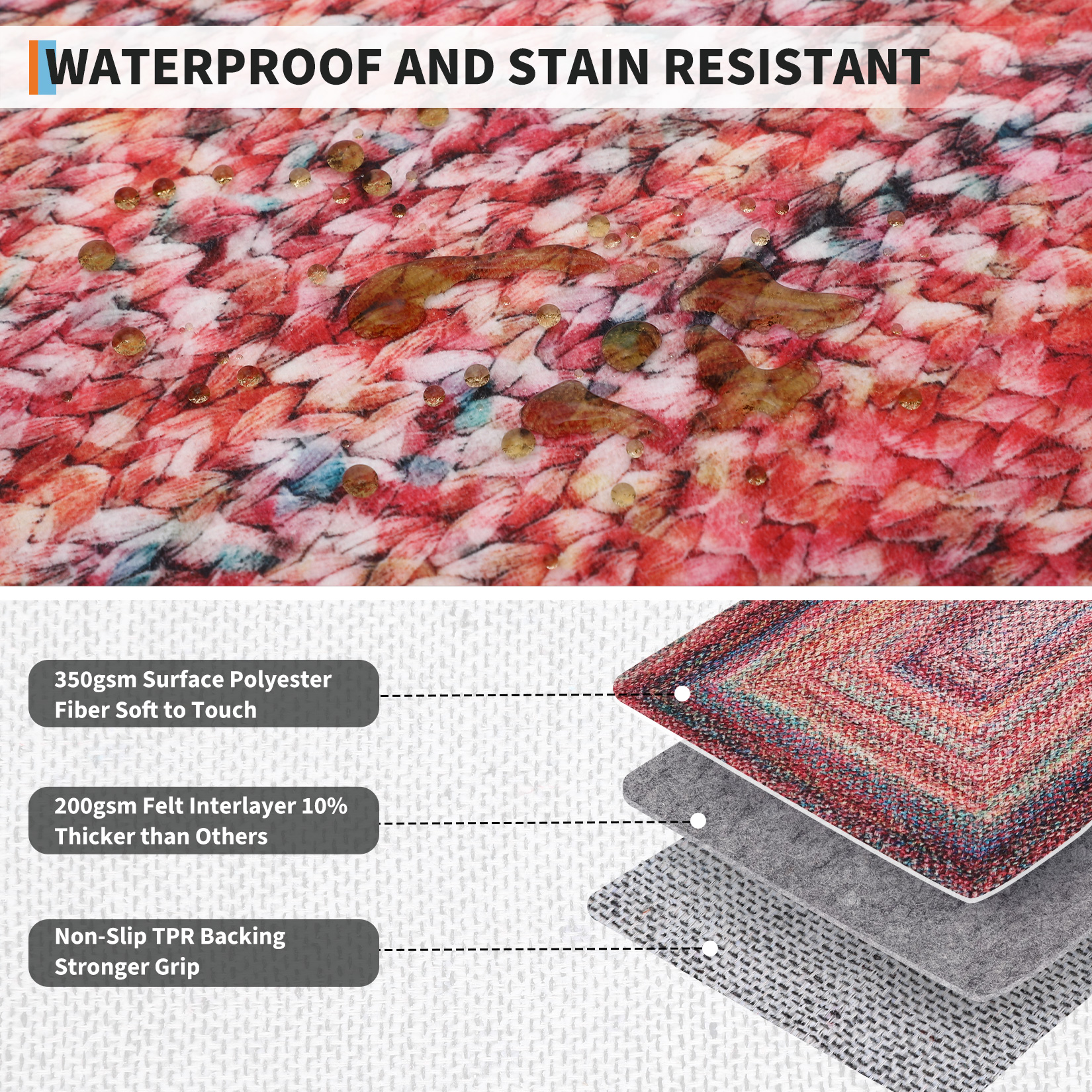 HOMERRY Washable Large Rug for Living Room 8' x 10' Braided Print Modern Bordered Soft Non-Slip Indoor Carpet, Pink