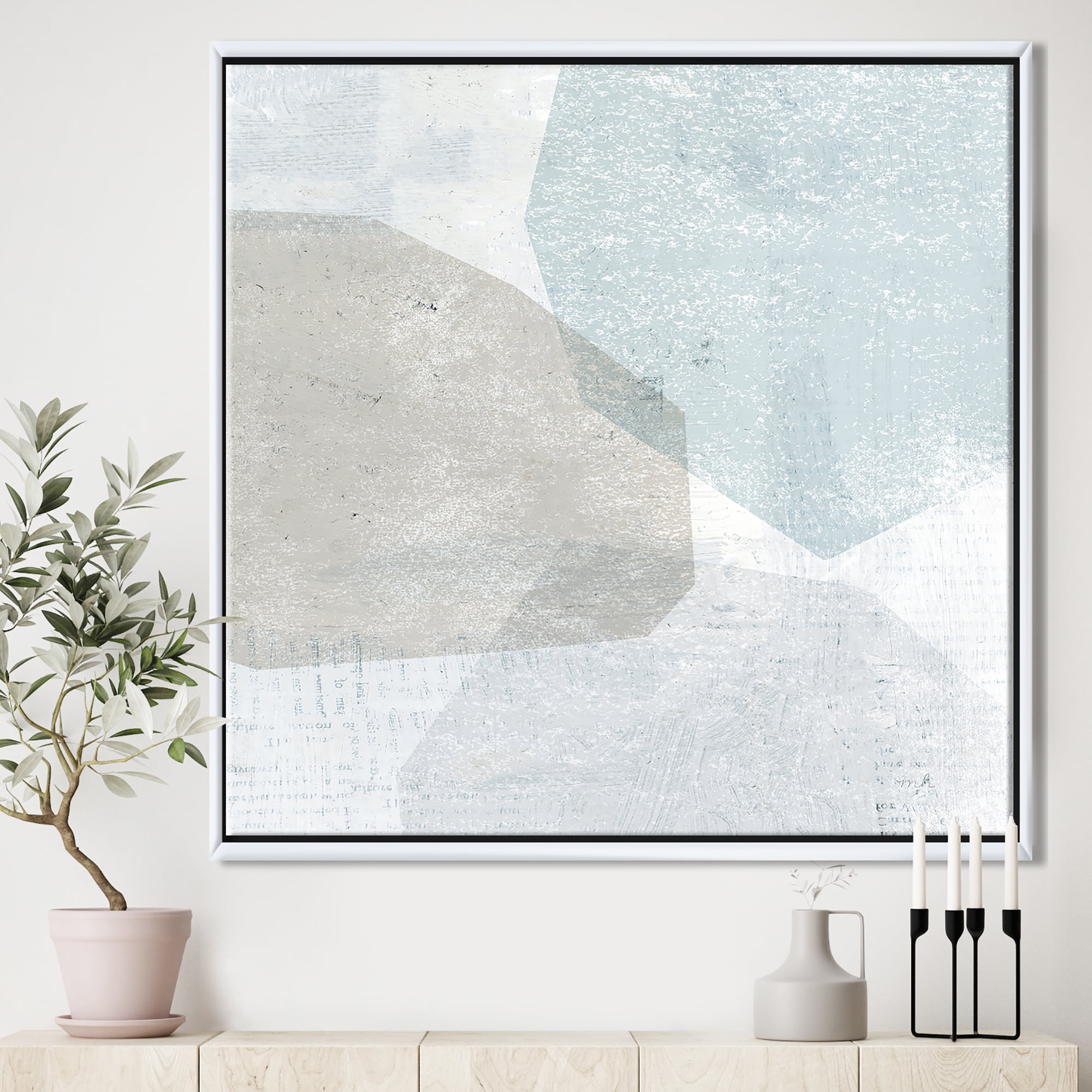 Designart ' Grey and White Collage I ' Modern & Contemporary Framed Canvas