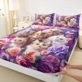 thumbnail image 3 of Manfei Modern Rose Pet Fitted Sheet Queen, Kawaii Cat Print Bedding, Purple, 3pcs, 1 Fitted Sheet and 2 Pillowcases, 3 of 6