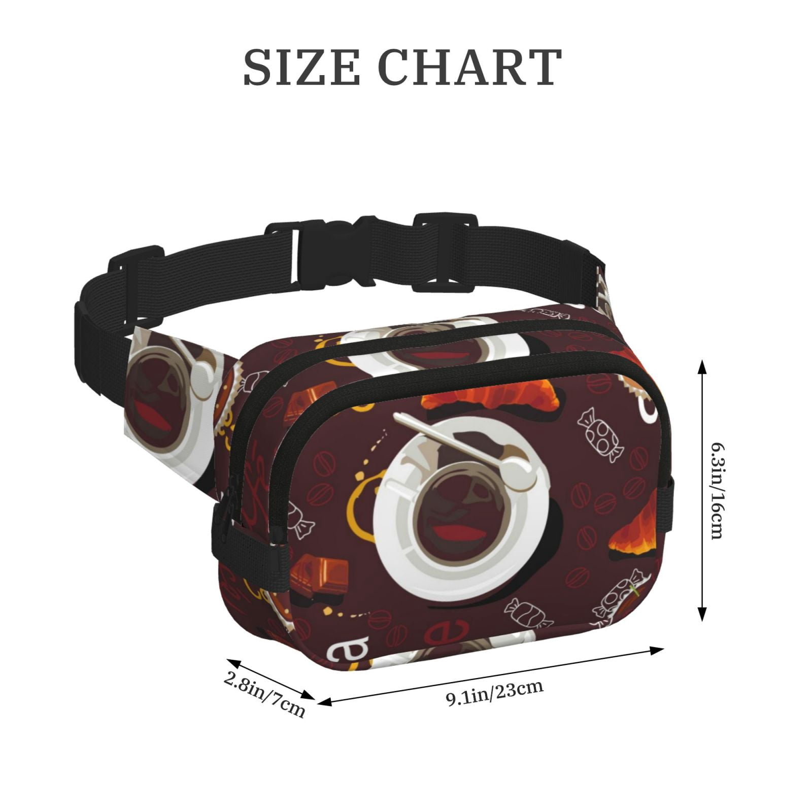 Picia A Cup Of Black Coffee On A Saucer Print Square Double-Layer Waist Bag Mini Adjustable Waist Belt Bag Exercise Running Travel Hiking