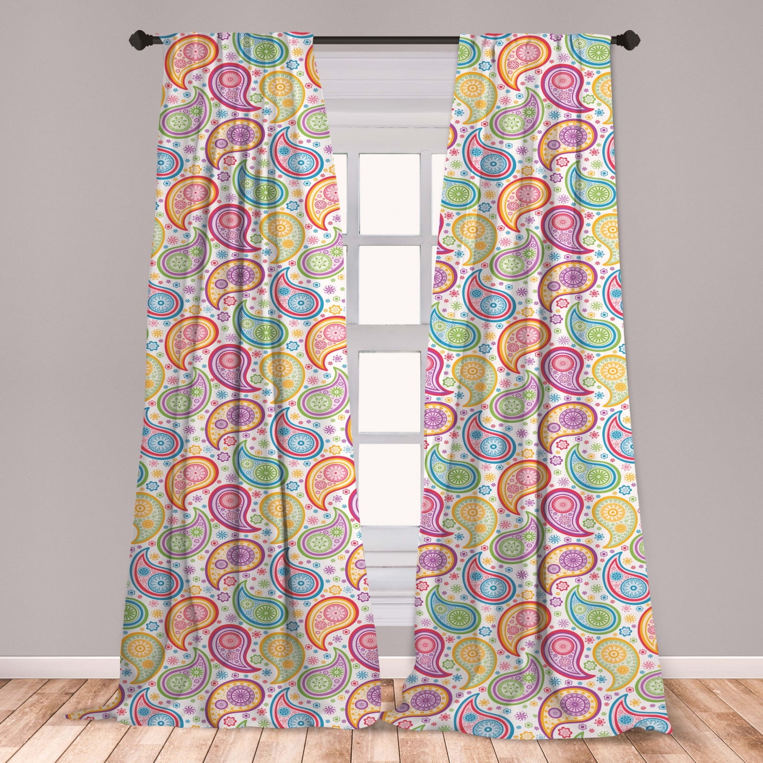 Paisley Curtains 2 Panels Set, Colored Patterned Backgrounded with Old