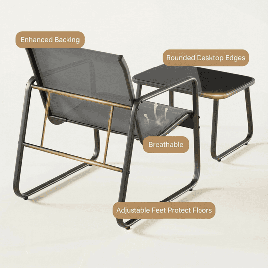 Aiho 4 Pieces Patio Furniture Set,Textilene Modern Conversation Set with Tea Table for Home,Lawn,Balcony, Bistro - Gray