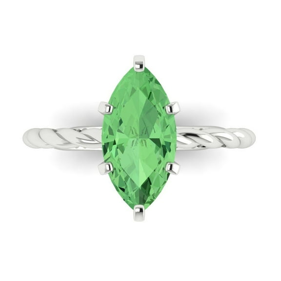 Solitaire Engagement Ring for Women - 2ct Simulated Green Diamond in 14K White Gold Promise Ring