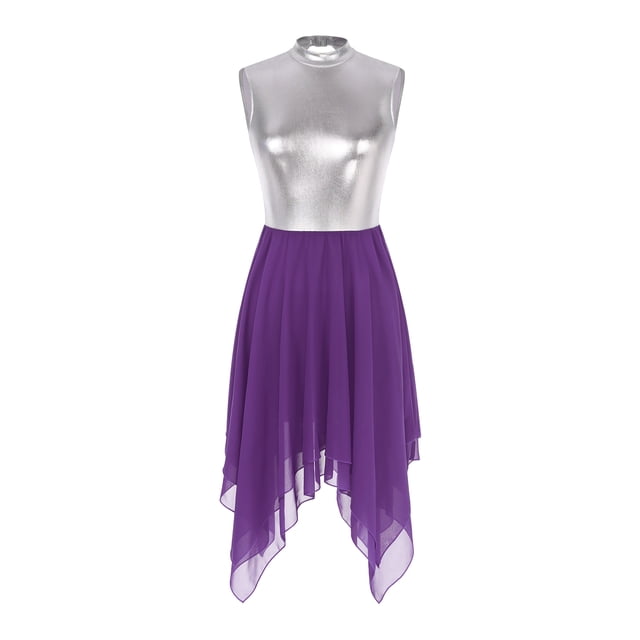 YiZYiF Costume de Danse Lyrique Ourlet Asymétrique Contrasté pour Femmes Robe Tunique de Danse Violet 2 m
