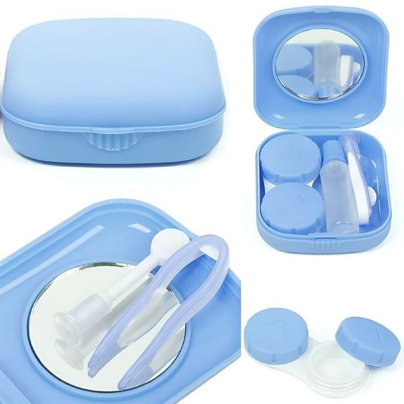 ACDANC Contact Lens Case Travel Kit Contact Box Holder Soak Storage Container with Mirror Bottle Tweezers Stick Remover Tool,Blue
