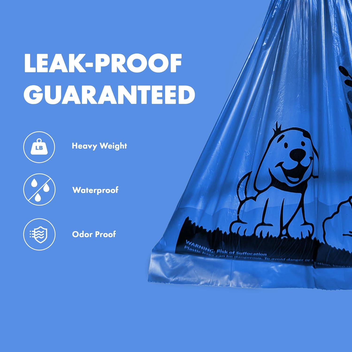1000 Dog Poop Waste Bags with Dispenser and Leash Tie 9" x 13" Blue Count