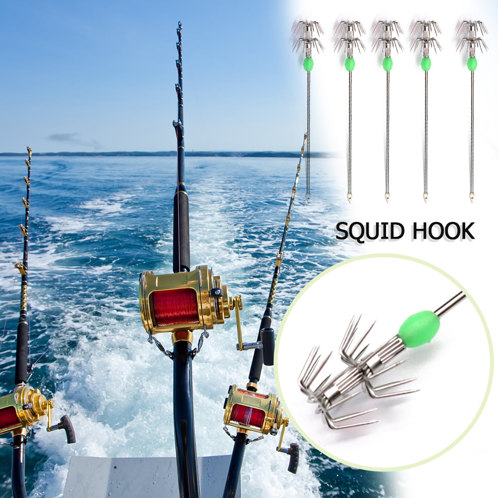 5pcs Luminous Octopus & Squid Hooks, High Carbon Steel Umbrella Hooks