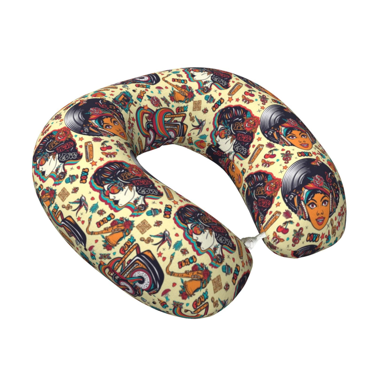 Xecao Fashion Hippie Girl Print Memory Foam Cervical Neck Pillow Versatile U-Shaped Pillows for Home,Office,Camping,Travelling,Soft Washable Cover
