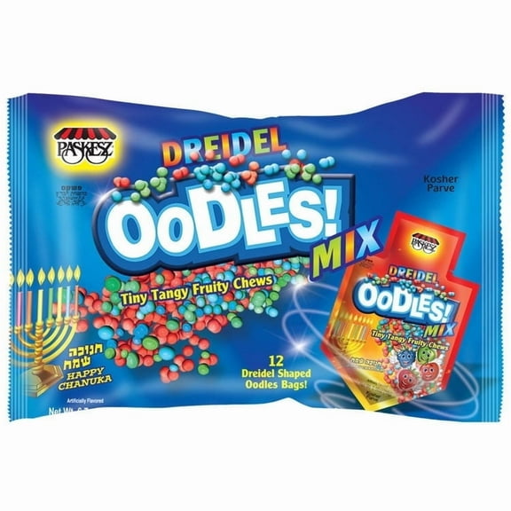 Paskesz Dreidel Oodles Mix Tiny Tangy Fruity Chews Hanukkah Dreidel Shaped Pouches 12 Count