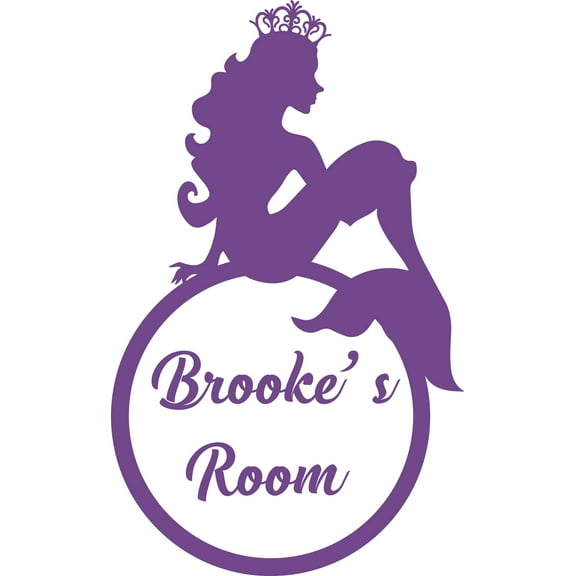 Mermaid Silhouette Mermaids Crown Room Customized Wall Decal - Custom Vinyl Wall Art - Personalized Name - Baby Girls Boys Kids Bedroom Wall Decal Room Decor Wall Stickers Decoration Size (30x15 inch)