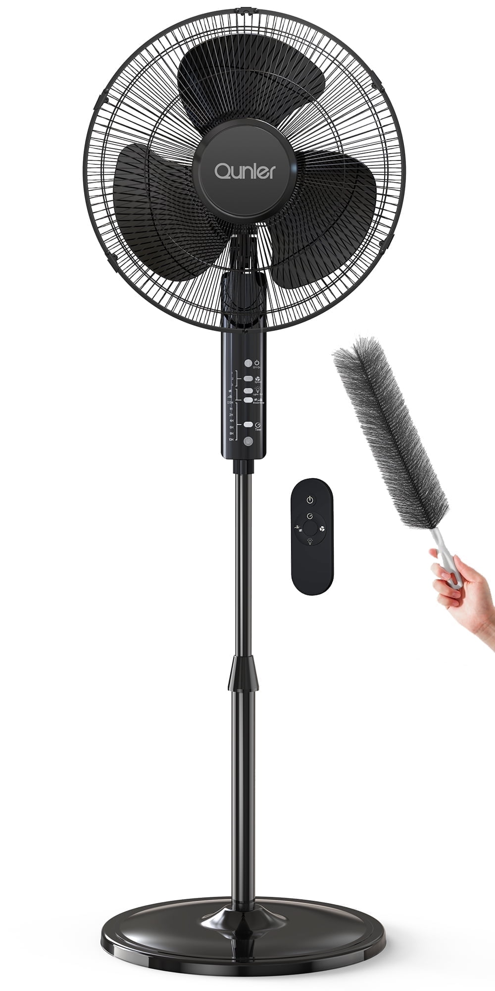 2 Pack Qunler 16'' Pedestal Oscillating Fan with Remote Control, Stand Up Fan Adjustable Height, 3-Speed, Electric Cooling Fans for Bedroom Home Office Use