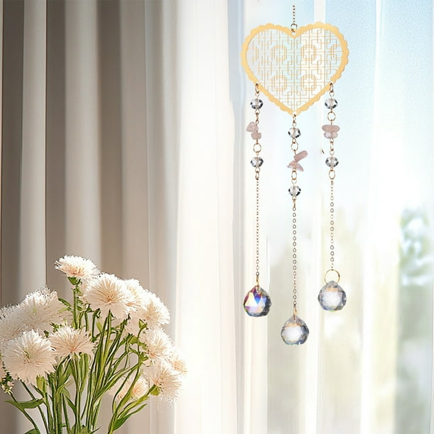 White Crystal Wind Chime Garden Set Light Ornaments Patio Decoration Cordiform Pendant Natural Crystal Sunshine Catcher Wind Chime
