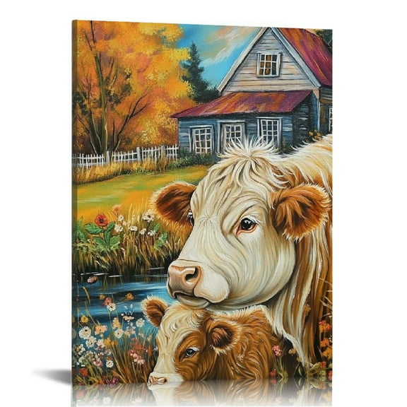 Creowell Cows Wall Art Canvas Decor for Home Living Room Office 12x16in