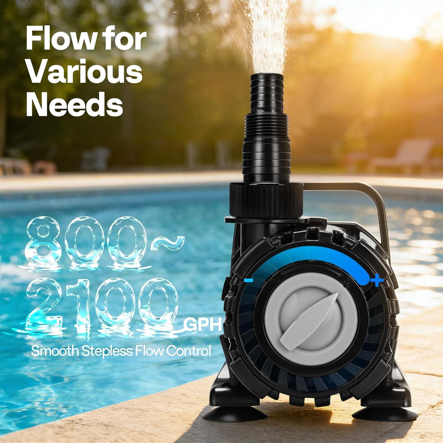 SPECSTAR 120W Submersible Water Pump, 800-2100GPH Stepless Adjustable Flow with 16ft Max Lift, 180° Swivel Nozzle & Filter Bag for Pond, Aquarium, Fountain, Waterfall