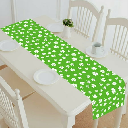 

ECZJNT White Shamrocks On Green Background Pattern table runner table cloth tea table cloth 16x72 inch