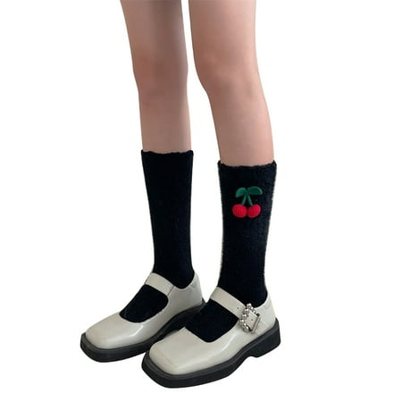 

Whigetiy Women Winter Warm Furry Calf Socks Cute Cherry Solid Color Leg Warmer Stockings