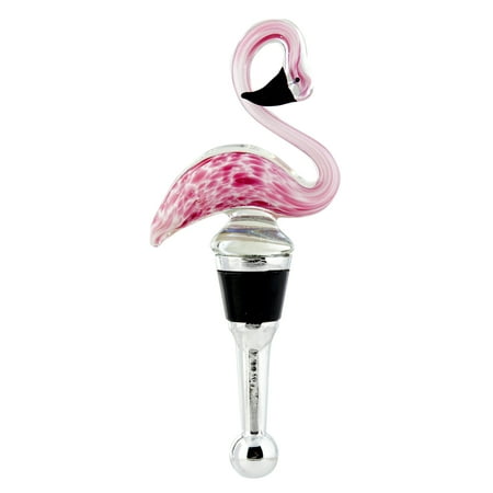 

Pink Flamingo Wine Bottle Glass Art Topper Stopper