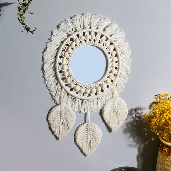 Zshan 1 piece Wall Mirror, Round Wall Decor Mirror with Tassel, Feather Pendant Art Deco, for Apartment House Bedroom Living Room