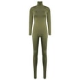 thumbnail image 3 of TiaoBug Women Long Sleeves Yoga Bodysuit High Collar Stretchy Jumpsuit Sport Yoga Workout Leotard Army Green L, 3 of 7