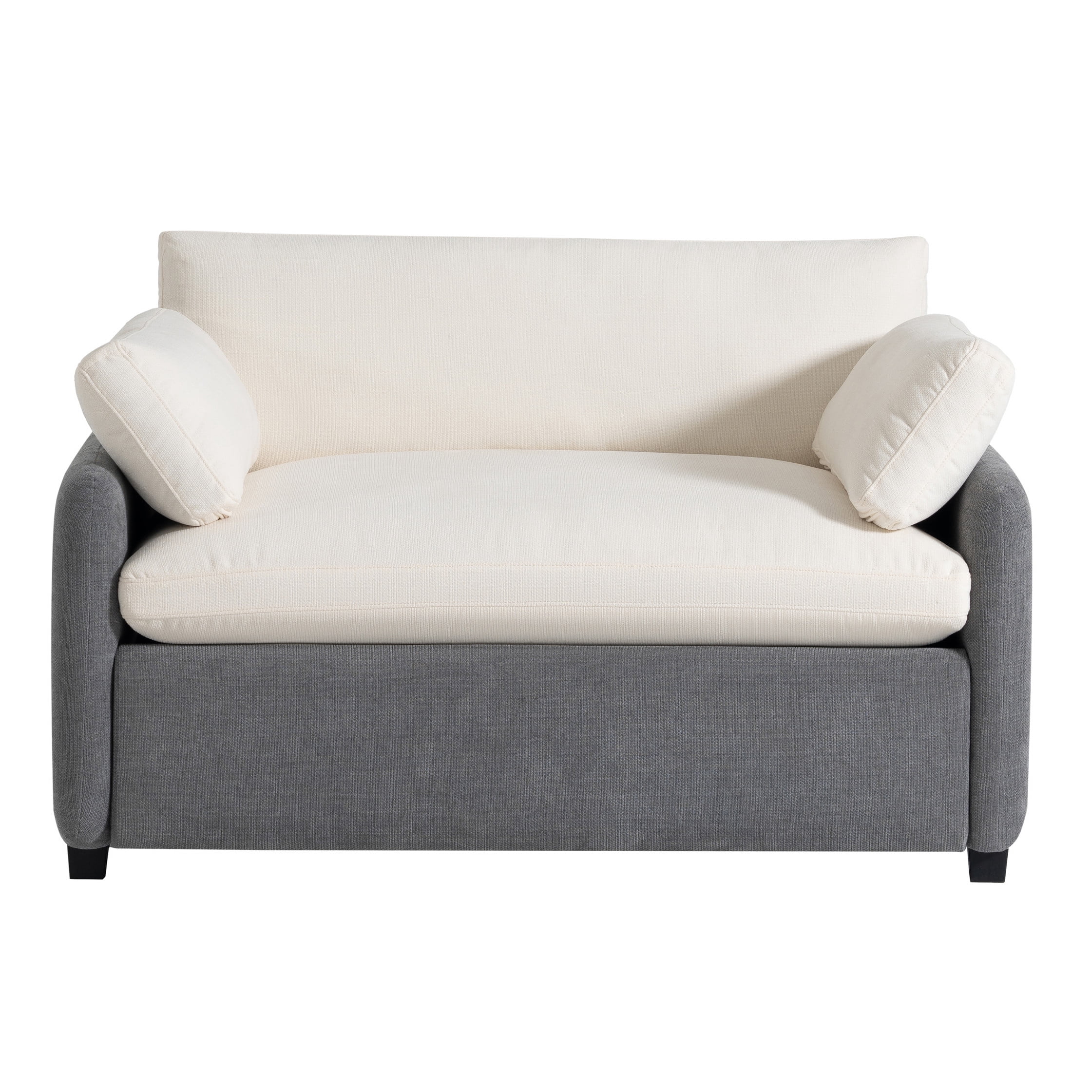 Noble House Iveron Oversized Chenille Upholstered Single Sofa Chair, Armchair Couch with Armrest Pillows, Gray & Cream