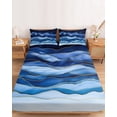thumbnail image 2 of King Size Fitted Sheet Set - Navy Blue Ombre 3 Piece Bedding Sets 16" Deep Pocket Fitted Sheet with 2 Pillowcases, Modern Moire Abstract Art Luxury Brushed Microfiber Hotel Luxury Bed Sheets, 2 of 9