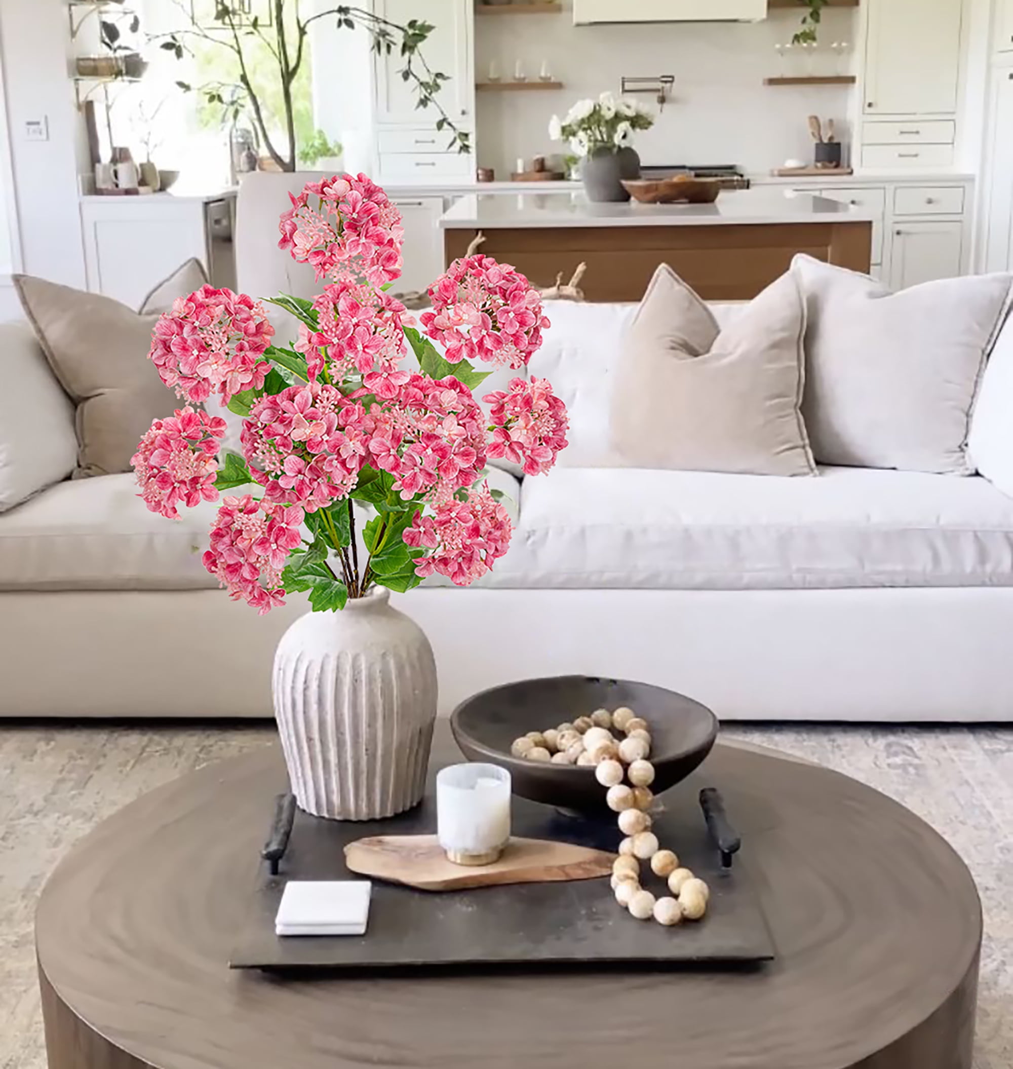 5 pcs Hydrangea Artificial Flowers 19"Real Touch 2 Flower Heads Faux Hydrangeas Realistic Silk Hydrangea Wedding Centerpieces for Tabletop Decor Indoor Outdoor Home Decor Pink