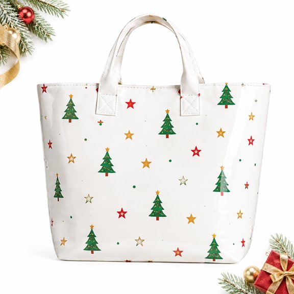 Fmbmuo Christmas Tote Bag for Women, Tree Print Festive Ladies Handbags, Large Holiday Carryall Shoulder bag Everyday Use
