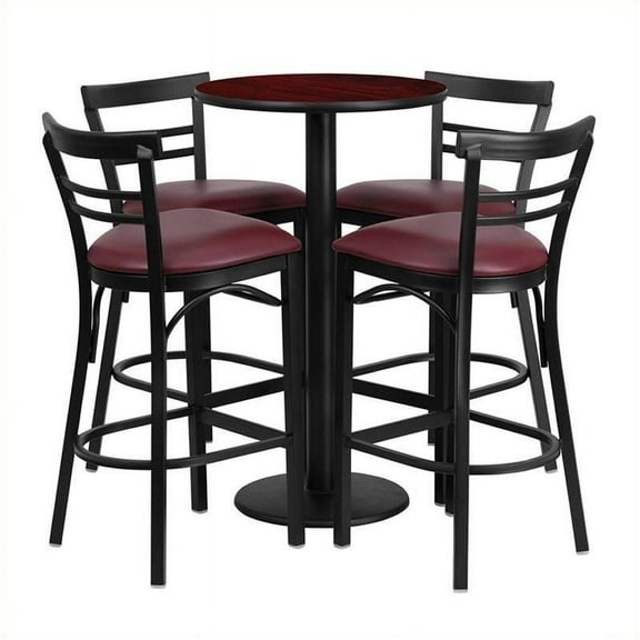 Bowery Hill 5 Piece Round Table Set in Mahogany and Black