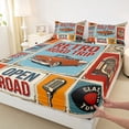thumbnail image 4 of Manfei Vintage Sports Car Bed Sheets,Retro Letter Pattern Full Size Sheets,Blue Orange,4-Piece,1 Flat Sheet, 1 Fitted Sheet and 2 Pillowcases, 4 of 6