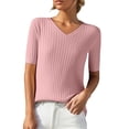 thumbnail image 2 of NMMUED Short Sleeve Sweaters for Women Pull Over Sweaters Womens Knitted Sweater Tunic Sweaters for Women Womens Tops Casual Soft Sweaters for Women Lightweight Sweaters for Women Pink M, 2 of 4