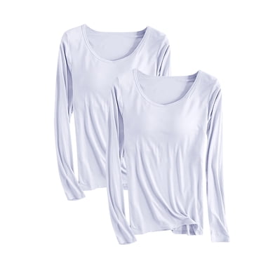 Kaemgyyd 2 Pack Sleepwear for Women Plus Size Crew Neck Long Sleeve Pajamas Tops Lounge Loose Solid Basic Tee