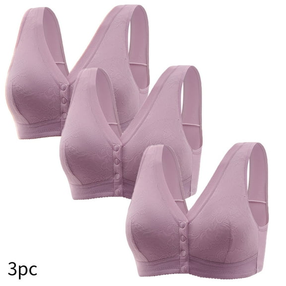 ylioge Plus Size Bras for Women M-4XL 3 Pack Front Closure Push Up Bralettes No Underwire Soft Lightweight Support Sports Underwear Bra