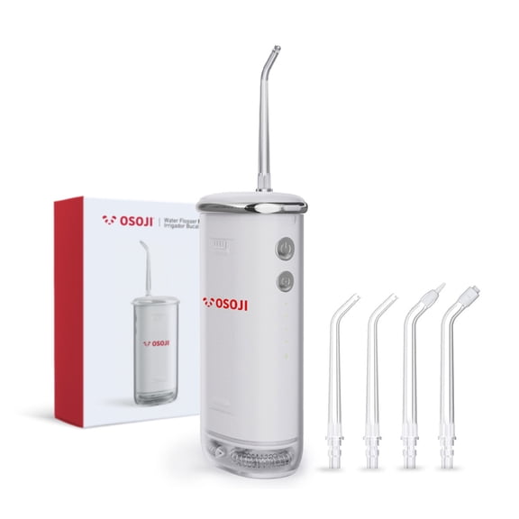Irrigador Bucal Osoji Blanco con Control de Presión, 3 Boquillas y Depósito de 300 ml