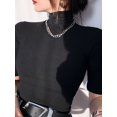 thumbnail image 1 of Camiseta básica de algodón para mujer, Camiseta ajustada de cuello alto, camisetas de manga corta, camiseta blanca elástica informal para mujer, 1 of 4