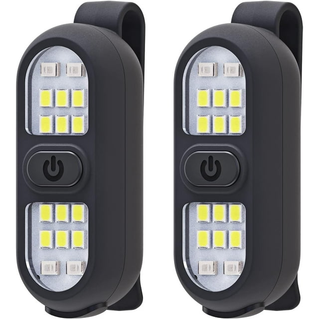 HUGFEGWE 2 Pack Clip on Flashlights, Running Light for Runners Rechargeable Safety Lights for Walking at Night Hands Free Flashlight Portable LED Work Light Warning Flashing Camping Hiking AZ824-5184