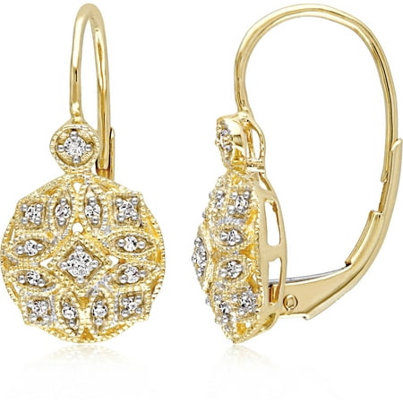Miabella 1/8 Carat T.W. Diamond 14kt Yellow Gold Leverback Fashion Earrings