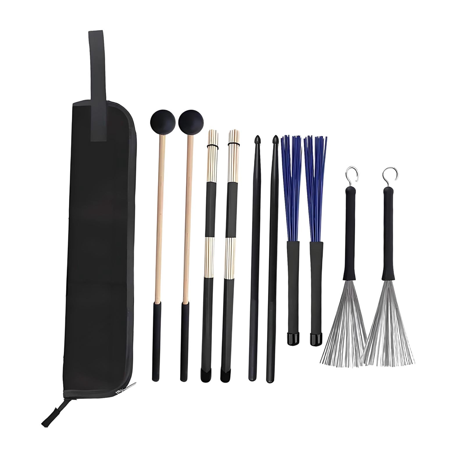 LeeQinersw Drum Sticks Set Mallet Brushes Practice Sturdy Metal Brushes with Storage Bag for Professional Teaching Enthusiast Folk Songs