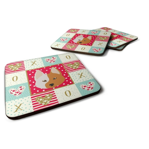 Carolines Treasures CK5222FC Nordic Spitz Love Foam Coaster Set of 4 Red 3 1/2 x 3 1/2 multicolor