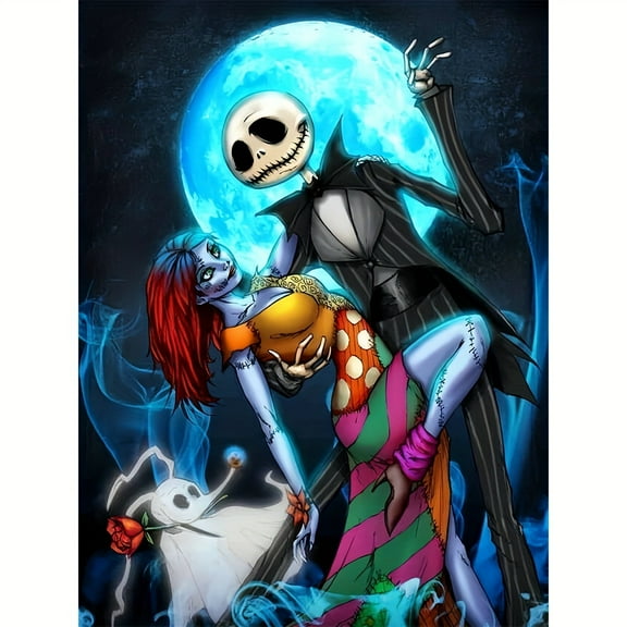 Sally Jack Skellington  Diamond Painting Kits for Adults,Parent-child interaction  DIY 5D Round Full Drill Art Perfect  for Relaxation Wall Decor Wall Art Decoration 11.81x15.75in