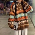 thumbnail image 4 of Norvella Mens Fair Isle Sweater Geometric Striped Pattern Crew Neck Long Sleeve Drop Shoulder Pullover Ribbed Relaxed Fit Top, 4 of 6