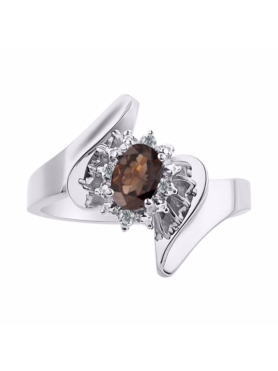 Details about  / Diamond /& Smoky Quartz Ring Set In Yellow Gold Plated Silver Color Stone Birth