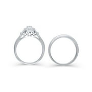 Forever Bride 1/10 Ct Natural Diamond Cushion Cut Bridal Set Womens Ring, Sterling Silve